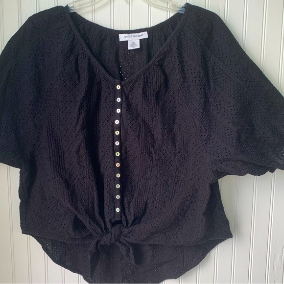 Skye's the Limit Tops - Skye’s the Limit (XL) Black Eyelet Top with shell like buttons and tie in front
